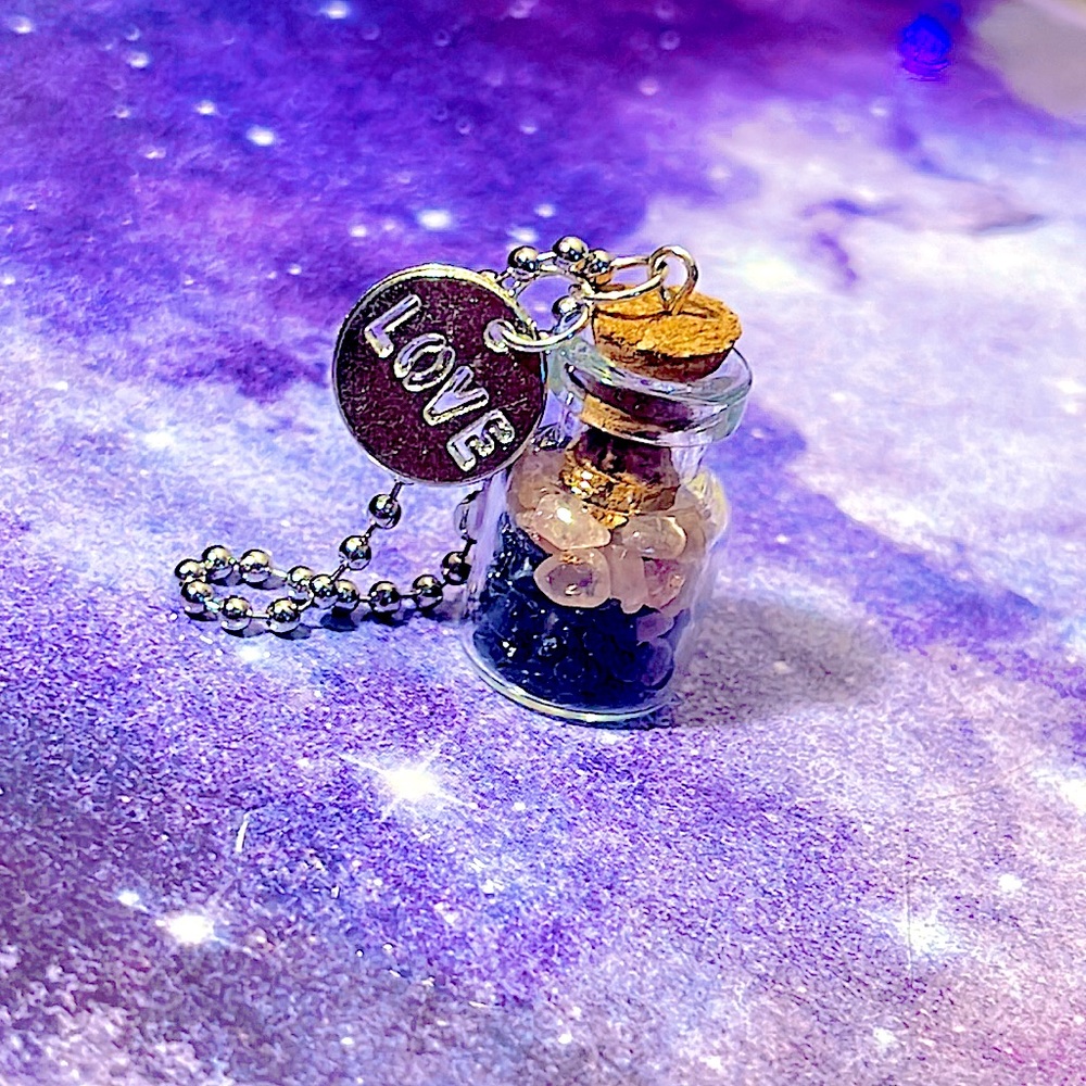 Black Onyx • Smokey Quartz & Rose Quartz • Protection Glass Vial Keychain